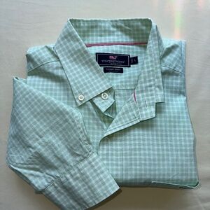 Vineyard Vines, Mens, Large, "Tucker Shirt" - White/Green mini plaid